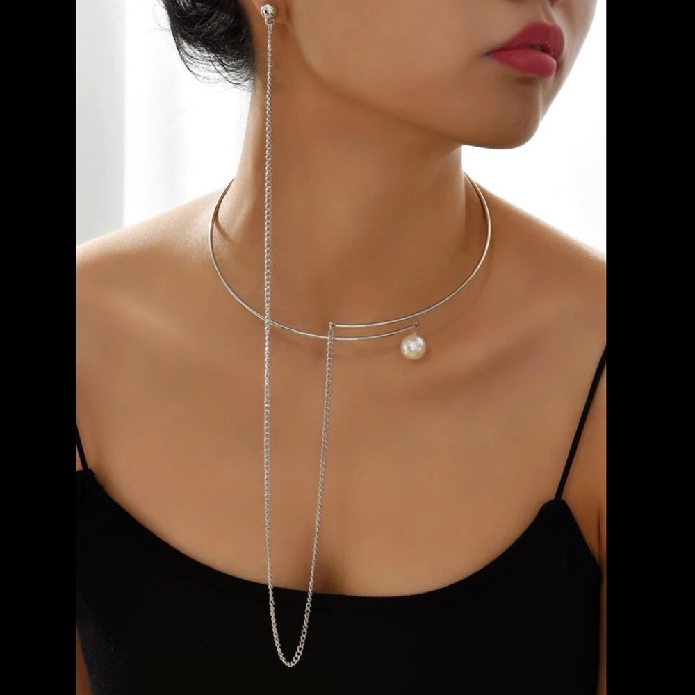 💥3for$28 New Unique Choker Collar Spring Necklace with Attached Earring